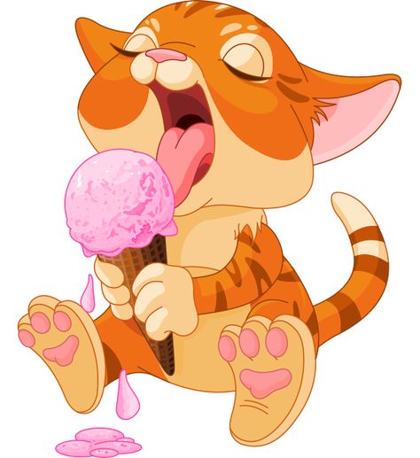 This cat definitely has something to be happy about--a cool ice cream treat. Kitten Eating, Animal Eating, Ice Cream Cartoon, Kitten Images, Clip Art Pictures, Cat Art Illustration, Eating Ice, Eating Ice Cream, Animal Icon