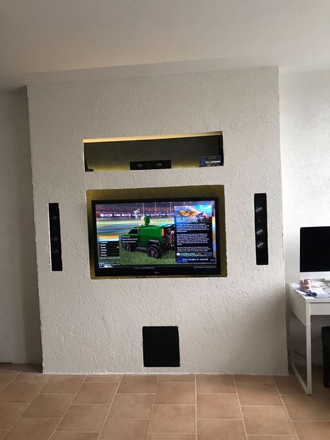 Tv Unit Inside Wall, Diy Tv Wall Unit, Diy Tv Wall, Lounge Layout, Tv Speakers, Living Room Tv Unit Designs, Living Room Tv Unit, Luxury Living Room Design, Diy Tv