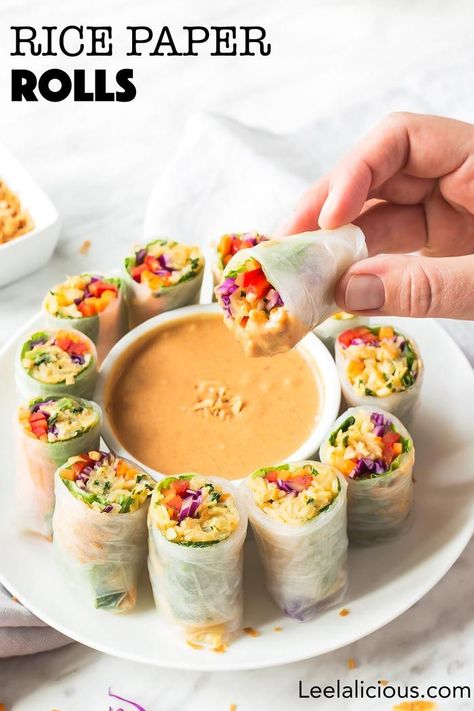 Oct 10, 2018 - Make these gorgeous homemade Rice Paper Rolls with spicy Thai veggie noodles, rainbow coloured veggie filling, and peanut butter dipping sauce. Homemade Rice Paper, Rice Paper Rolls Fillings, Ways To Make Rice, Peanut Butter Dipping Sauce, Healthy Filling Meals, Rice Paper Rolls Recipes, Butter Dipping Sauce, Healthy Spring Rolls, Summer Rolls Recipe