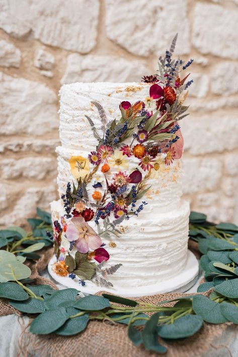 dried flower cake at rustic barn wedding, dorset Wedding Cakes With Wild Flowers, Wild Flower Cake Wedding, Wild Flowers Wedding Cake, Wildflower Cake Wedding, Dried Flowers Wedding Cake, Dried Flower Wedding Cake, Western Wildflower Wedding, Wedding Cake Wildflowers, Wedding Cake Dried Flowers