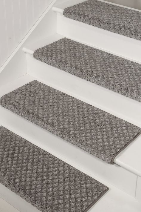 PRICES MAY VARY. Triple reinforced ROUNDED bullnose front with non skid fiber pad backing. HIGH-END CARPET STAIR TREADS: The BAYSIDE CHARM line is a beautiful soft polyester made of 100% PureColor Soft Solution Dyed BCF. PureColor is Dreamweaver’s proprietary solution-dyed fiber that allows the color to penetrate all the way through the fiber verses traditional carpet fibers where only the outer edge of the fiber is dyed. A classic, simple and soft choice that adds a warm layer to your home at a Bullnose Carpet Stair Treads, Redo Stairs, Stair Tread Covers, Carpet Treads, Flooring For Stairs, Sisal Carpet, Carpet Stair Treads, Stair Mats, Harbour Town