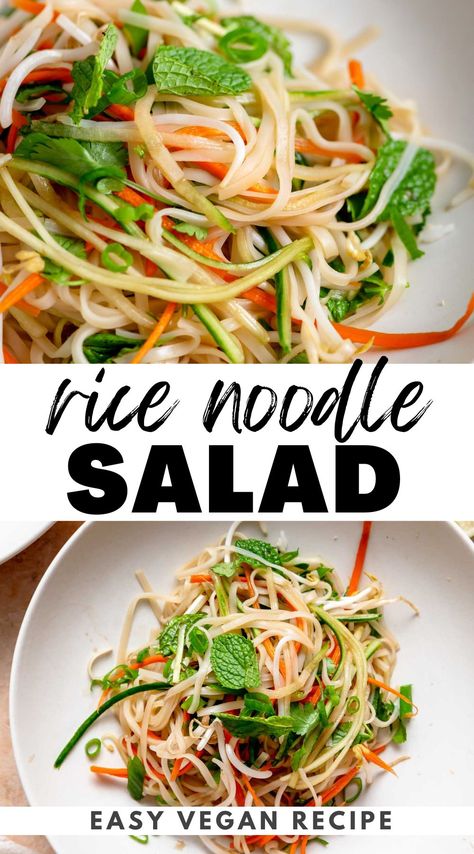 This cold Vietnamese noodle salad features crisp veggies and tangy lime dressing and takes just 15 minutes to make with simple ingredients. Rice Noodle Salad Recipes, Salad Base, Vietnamese Noodle Salad, Noodle Salad Cold, Juice Coconut, Rice Noodle Salad, Vietnamese Rice, Breakfast Vegetables, Vietnamese Noodles