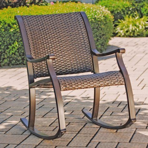 Member's Mark Agio Heritage Woven Rocking Chair - Sam's Club Teak Rocking Chair, Folding Armchair, Wicker Rocking Chair, Porch Rocker, Porch Furniture, Outdoor Daybed, Outdoor Bar Stools, Members Mark, Outdoor Rocking Chairs