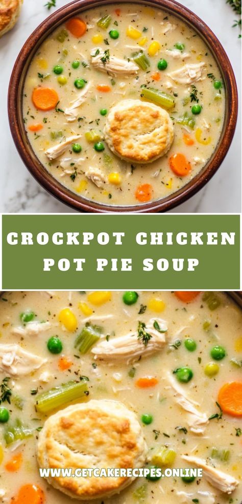 A comforting bowl of Crockpot Chicken Pot Pie Soup, made with tender chicken and vegetables, perfect for fall soups and easy crockpot dinners. Pot Pie Recipe Crockpot, Halloween Crockpot Recipes, Fall Crockpot Meals, Best Crockpot Soup Recipes, Chicken Pot Pie Recipe Crockpot, Chicken Soup Recipes Crockpot, Chicken Pot Pie Soup Recipe, Autumn Cooking, Soup Fall