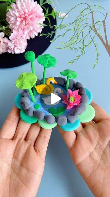 Modelling Clay Crafts For Kids, Clay Modelling For Kids Competition, Clay Modelling Ideas For Competition, Clay Pond, Clay Modelling For Kids, Pond Crafts, Clay Art For Kids, Clay Modelling, Clay Model