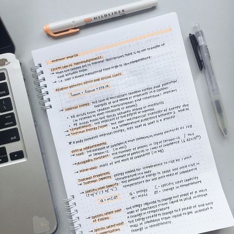 studygram on Instagram: “- physics notes on thermal energy . . . today, I finished my written assignment (finally!) and did a bit of revision of the earlier…” Thermal Physics Notes, How To Take Notes For Physics, Physics Notes Aesthetic, Notetaking Aesthetic, Notes Physics, Neat Notes, Notes Motivation, Physics Notes, Bullet Journal Notes