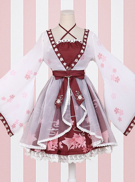 Sakura Dress, Princess Embroidery, Japan Dress, Pakaian Feminin, Old Fashion Dresses, Japanese Dress, Chiffon Fashion, Kawaii Fashion Outfits, Fairytale Dress