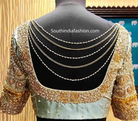 Sarees Simple, Simple Wedding Blouse Designs, Blouse Designs For Silk Sarees, Blouse Designs Aari Work, Stone Work Blouse, Long Blouse Designs, Latest Blouse Designs Pattern, Pattu Saree Blouse Designs, Saree Blouse Neck Designs