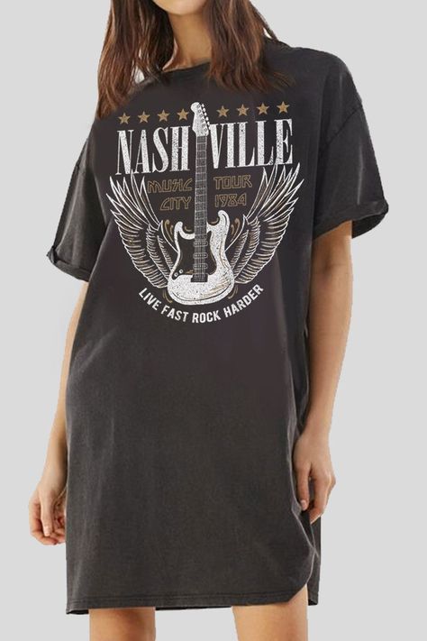 Nashville Music City, Music City Nashville, Nashville Music, Graphic Dress, City Dress, Tee Shirt Dress, Music City, Edgy Outfits, Knee Length Dress