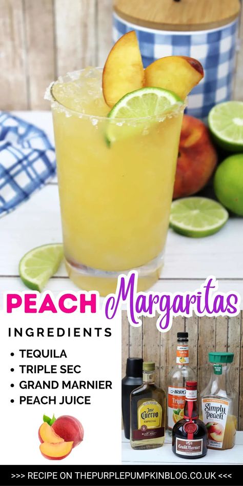 Peach Margarita Recipe On The Rocks, Peach Juice Cocktail, Peach Margarita Recipe, Tequila Cocktails Easy, Margarita Ville, Peach Margarita Recipes, Peach Margaritas, Pitcher Margarita Recipe, Vacation Drinks