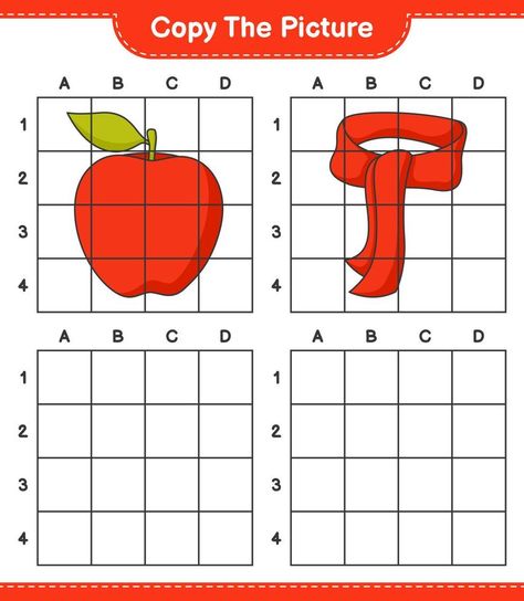 Copy the picture, copy the picture of Apple and Scarf using grid lines. Educational children game, printable worksheet, vector illustration Apple Picture, Vector Nature, Illustration Advertisement, Game Printable, Grid Lines, Printable Worksheets, The Picture, Games For Kids, Vector Free