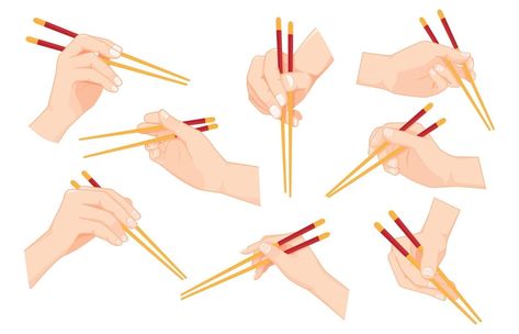 Chopstick Hand Reference, Hand Holding Chopsticks Drawing, Hand Holding Chopsticks Reference, Holding Food Reference Drawing, Hand Holding Food Reference, Holding Chopsticks Reference, Chopsticks Drawing, Hand Holding Chopsticks, Chopsticks Illustration