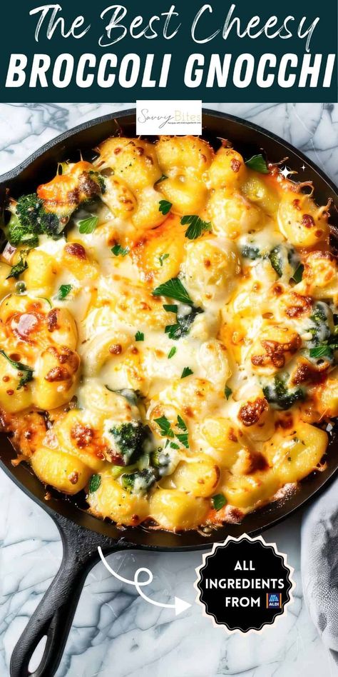 Try this cheesy broccoli gnocchi for an easy one-pot dinner. It's perfect for busy nights, ready in 30 minutes, and uses shelf-stable, store-bought gnocchi. This baked gnocchi with broccoli is a comforting and easy family dinner idea. Polish Sausage And Gnocchi Recipes, Gnocchi And Peppers, Easy Baked Gnocchi, Healthy Gnocchi Dinner, Gnocchi Recipes With Broccoli, Recipes Using Gnocchi Dishes, Family Dinner Vegetarian, Broccoli And Gnocchi Recipes, Skinnytaste Gnocchi