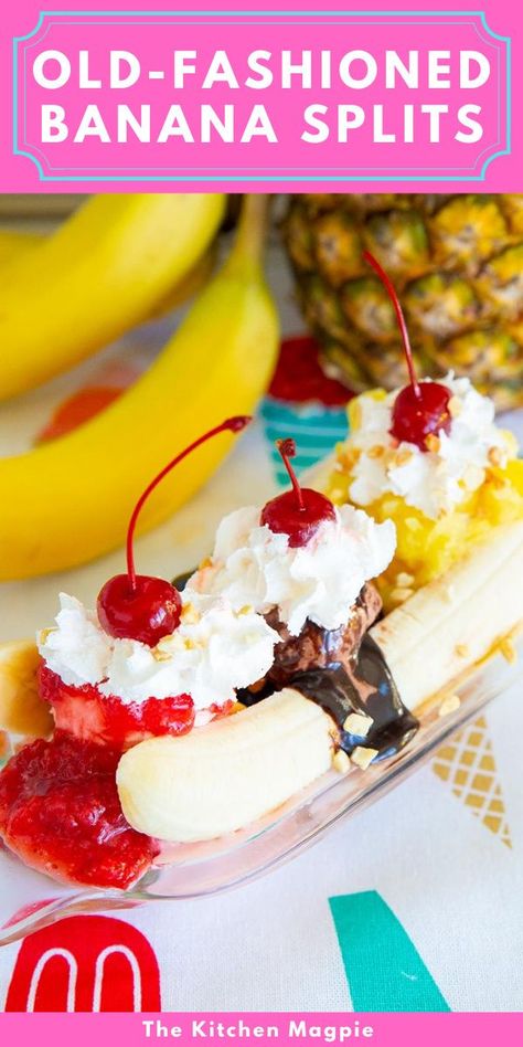 Banana Split Dessert Ice Cream, Banana Split Dessert Recipes, Banana Split Recipes, Banana Splits Sundae, Banana Split Ice Cream, Old Fashioned Ice Cream, Banana Split Dessert, Flour Bread, Ice Cream Cookie Sandwich