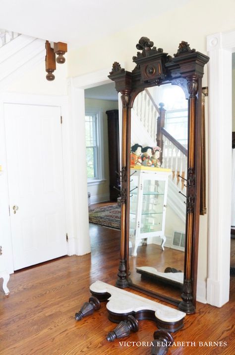 Diy Pier Mirror, Pier Mirror Antique, Entry Mirrors, Victorian Entry, Pier Mirror, Salvaged Decor, Mirror Magic, Old Victorian House, Victorian Dressers