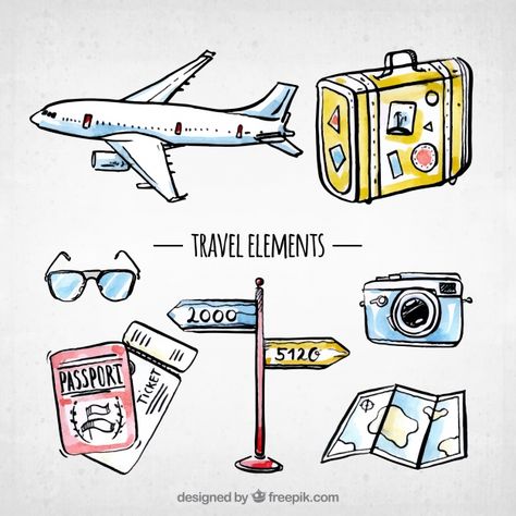 Travel Elements, Travel Doodles, Travel Clipart, Ticket Design, Travel Drawing, Travel Notes, Travel Stickers, Travel Illustration, Journal Doodles