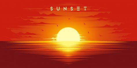 Beautiful sunset illustration | Premium Vector #Freepik #vector #beach #sun #sky #landscape Sunset Sea Illustration, Sunsets Drawing, Beach Sunset Illustration, Sunset Illustration Art, Cartoon Sunset, Sunset Graphic Design, Sunset Vector Illustration, Beach Sunset Images, Sunrise Illustration