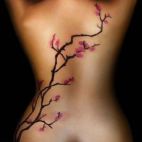 Tattoo Dos, Cherry Tree Tattoos, Cherry Blossom Tree Tattoo, Blossom Tree Tattoo, Tattoo Son, Full Tattoo, Geniale Tattoos, Blossom Tattoo, Cherry Blossom Tattoo