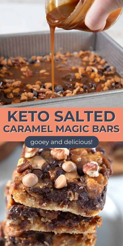 Take your low carb magic cookie bars to new heights with some keto-friendly butterscotch chip. Then top it all off with gooey sugar-free caramel sauce. Heavenly! Keto Salted Caramel, Butterscotch Chip, Caramel Butter, Keto Quiche, Keto Bars, Magic Bars, Postre Keto, Breakfast Low Carb, Meal Plan Keto