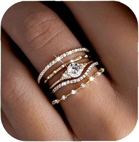 Amazon.com: iF YOU Gold Rings for Women Non Tarnish, Dainty 14K Gold Plated Stackable Cubic Zirconia Knuckle Ring Set, Statement Wedding Bands Engagement Rings Size 7 : Clothing, Shoes & Jewelry Engagement Rings Size, Gold Rings For Women, Knuckle Ring, Knuckle Rings, Engagement Ring Sizes, Engagement Ring Wedding Band, Rings For Women, Ring Set, 9 And 10