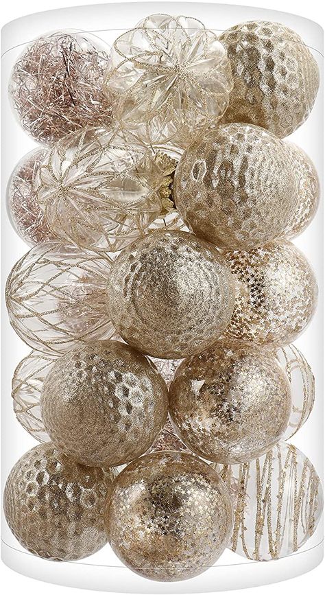 Amazon.com: Christmas Ball Ornaments 2.76" Shatterproof Clear Plastic Christmas Decorations Xmas Balls Set with Stuffed Exquisite Decorations (25 Counts, Champagne) : Home & Kitchen Champagne Christmas Tree Decor, Champagne Christmas Ornaments, Champagne Christmas Decorations, Champagne Ornaments Christmas Tree, Christmas Tree Champagne Color, Champagne Christmas Tree Decorations, Champagne Christmas Decor, Christmas Decir, Xmas Windows