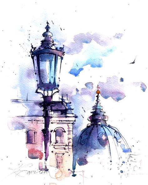 Dry Brush Watercolor, Paint Videos, Ideas Watercolor, Brush Watercolor, Peisaj Urban, Watercolor Architecture, Watercolor Tutorials, Architecture Drawing Art, Art Face