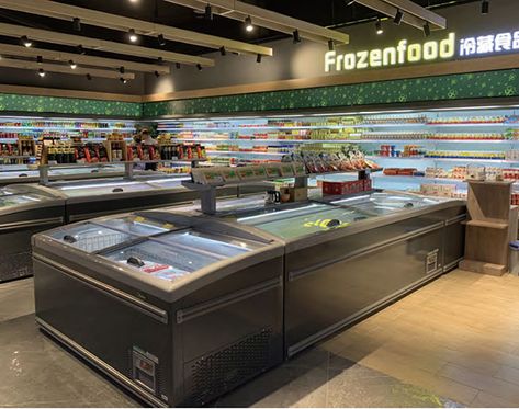 Butcher Display, Huge Refrigerator, Frozen Shop, Freezer Horizontal, Supermarket Design Interior, Double Island, Display Refrigerator, Frozen Room, Deep Freezer