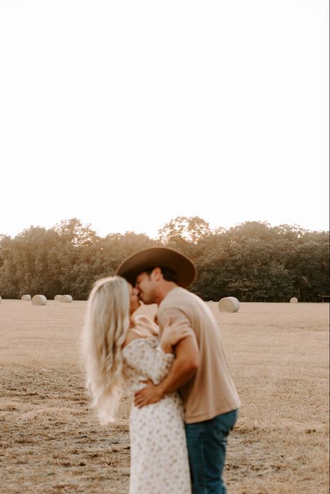 #engagement Western Engagement Pictures White Dress, Engagement Photos Outfits Cowboy Boots, Cowboy Hat Engagement Pictures, Engagement Photos Outfits Western, Country Style Engagement Pictures, Couples Western Photoshoot, Western Engagement Pictures Outfits, Professional Couple Photoshoot, Western Photoshoot Outfits