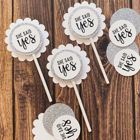 She Said Yes / Engagement / Bridal Shower / Wedding Cupcake | Etsy Bachelorette Cupcakes, Bridal Shower Cupcake Toppers, Wedding Shower Cupcakes, She Said Yes Engagement, Engagement Cupcakes, Said Yes Engagement, Bridal Shower Cupcakes Toppers, Bridal Shower Cake Topper, Custom Cupcake Toppers