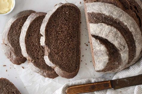 Pumpernickel Boule | King Arthur Flour: A moist, tender, and distinctly pumpernickel-flavored loaf. Russian Black Bread Recipe, Boule Recipe, Pumpernickel Bread, Bread Improver, Chewy Bread, King Arthur Baking, Leftover Bread, King Food, Brown Bread