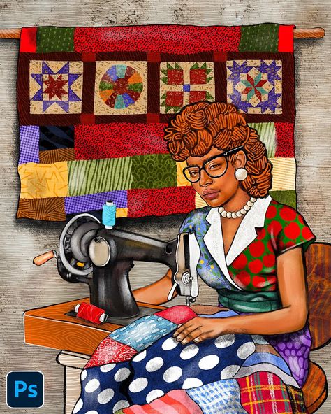 Here is a closer look at the illustration I created in partnership with @adobe Photoshop for the topic, “African American Quilt Making.” Head over to @photoshop to learn more about tradition of Black & African-American quilt making by “Gen Z Historian,” @kahlil.greene 📚 #BlackHistoryMonth #AmplifyBlackVoices #BlackArtists #AfricanAmericanQuilts #quiltmaking #quiltart #digitalart #MadeWithPhotoshop #blackhistory #photoshop #blackart #multidisciplinaryartist #artcollector #blackculture #digi... African American Quilts, Warm Bodies, African Quilts, American Quilt, Artist Life, American Crafts, Black Artists, Black Culture, Black History Month