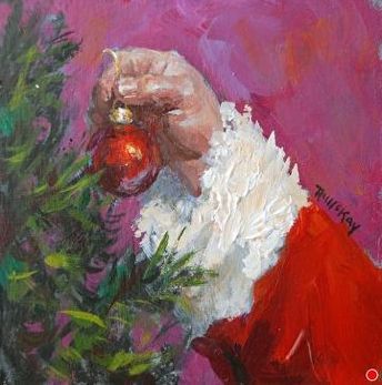 Santa's Touch by Robert McKay, Acrylic, 4 x 4 Santa Canvas, Santa Paintings, Santa Art, Christmas Paintings On Canvas, Santa Pictures, Illustration Noel, Christmas Card Art, Watercolor Christmas Cards, Winter Painting