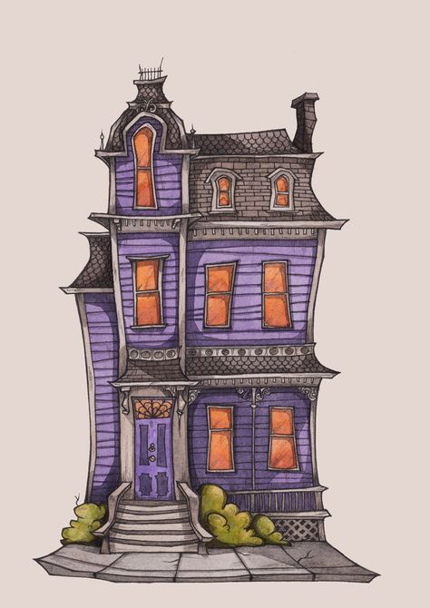 Painted Halloween House, Witches House Drawing, Halloween Drawings House, Monster House Drawing, Cute Haunted House Drawing, Witch House Painting, Halloween Town Drawings, Haunted House Painting Ideas, Hunted House Draw