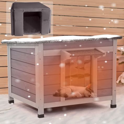 PRICES MAY VARY. WEATHER RESISTANT: Keep all cats of any shape and size protected and comfortable in this easy-to-assemble, weather resistant, insulated cat shelter STAY WARM: The cat house with 6 sides ALL-AROUND insulated liner to keeps your kitties warm -- even in sub-zero temperatures LOCK THECOMFORTABLE TEMPERATURE: Crafted with 3 layer insulated materials (solid wood+plywood+ 0.78" thicker sponge insulated liner), protects cats from any extreme outdoor conditions MULTI-USE OUTSIDE CAT SHEL Outdoor Cat Shelter Diy, Cat House Outdoor Winter, Outside Cat Shelter, Heated Cat House, Outside Cat House, Outdoor Cat Shelter, Bunny Cage, House Bunny, Cat Houses Indoor