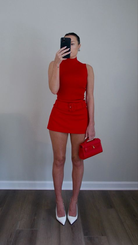 all red outfit | red bag | outfit inspo | girly red outfit #ad #expressyou Red Pump Outfits, Red Street Style Outfit, All Red Party Outfit, Red Dress Red Heels, Red Shoes And Bag Outfit, Red Dress Inspo Outfit, Monochromatic Red Outfit, Classy Red Outfits, Red Bachelorette Party Outfit