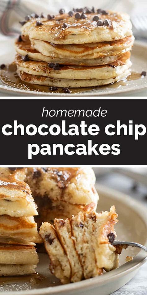 Best Chocolate Chip Pancakes, Date Night Meal Ideas, Homemade Chocolate Chip Pancakes, Chocolate Chip Pancakes Recipe, Homemade Pancake Recipe, Kids Breakfast, Flour Pancakes, Easy Peasy Recipes, Date Night Recipes