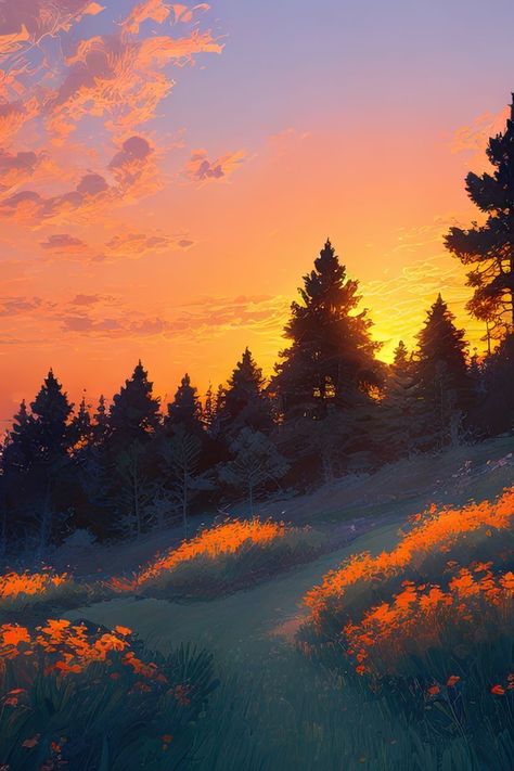 Landscape Drawing Tutorial, Art For Toddlers, Drawing Sunset, Beautiful Acrylic Painting, Canvas Art Painting Acrylic, Sunset Painting Acrylic, Grass Painting, Art Hacks, Forest Sunset