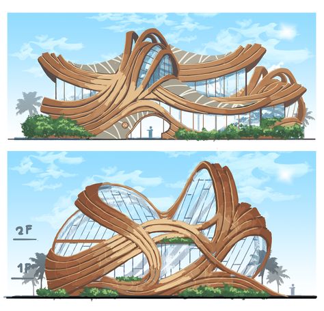 ArtStation - Organic Building Design, Naka Isurita Organic Architecture Buildings, Sustainable Pavilion Design, Organic Design Architecture, Heart Architecture Concept, Organic Building Architecture, Design Concepts Architecture, Concept Ideas Architecture, Biomimicry Architecture Concept, Architecture Concept Ideas