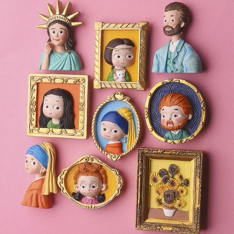 Van Gogh Refrigerator Magnets Cartoon Magnetic Stickers Handmade Resin Crafts Cute Souvenir Fridge Microwave Repair, Crafts Cute, Stickers Handmade, Fridge Decor, ดินปั้น Polymer Clay, Tanah Liat, Small Plate, Clay Art Projects, Diy Clay Crafts