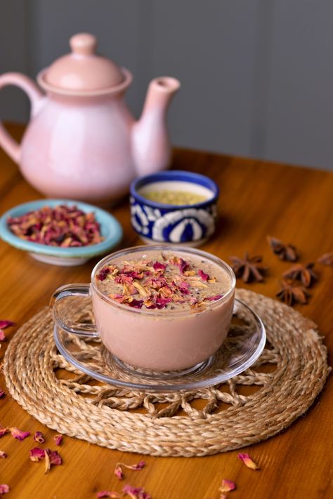 Trust me, it tastes as beautiful as it looks. You have to make this Noon Chai at home! ☕️✨💖 Get the full recipe on my YouTube channel to make this soothing cup of tea ☺️ Noon Chai, Chai At Home, Sweet Snacks Recipes, Supper Club, Snacks Recipes, Cup Of Tea, Sweet Snacks, My Youtube Channel, Trust Me