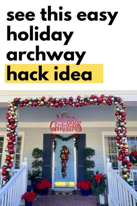 Outdoor Christmas Archway, Christmas Archway, Christmas Doorway Decorations, Outdoor Christmas Garland, Porch Garland, Porch Ornaments, Archway Decor, Store Ornaments, Christmas Arch