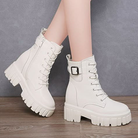 Cute Girly Sneakers, Korean Boots Shoes, Korean Shoes For Women, Pretty Shoes For Women, Korean Shoes Heels, Korean Shoes Aesthetic, Cute Korean Shoes, Girly Shoes High Heels, White Boots Ankle