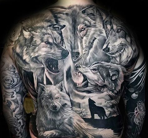 40 Wolf Back Tattoo Designs For Men Wolf Face Tattoo, Wolf Pack Tattoo, Wolf Tattoo Meaning, Wolf Tattoo Back, Small Wolf Tattoo, Wolf Tattoos Men, Wolf Tattoo Sleeve, Wolf Colors, Back Piece Tattoo