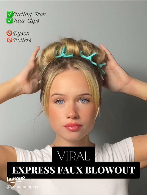 Viral express faux blowout ✨ | Article posted by brianabappert | Lemon8 Faux Blowout, High Ponytails, Hair Rollers, Gorgeous Hair, Hair Ties, Bangs, Hair Clips, My Style, Hair