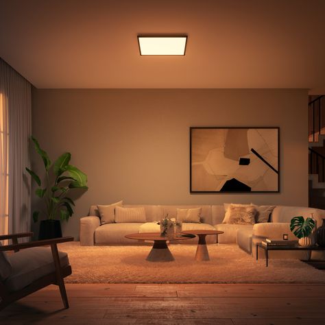 The new Aurelle ceiling panels were designed to be more than just smart lights — they’re made to be part of your home. The high-quality design brings thousands of shades of warm-to-cool white light into any room of your home. Ambience Lighting Living Room, Family Room Lighting, Ambience Lighting, Light Blue Aesthetic, Ceiling Lights Living Room, Philips Hue, Ceiling Panels, Hue Philips, House System