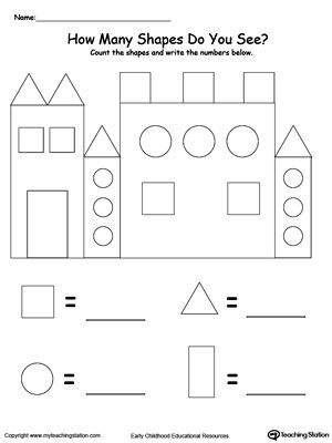 Practice recognizing and counting basic shapes with My Teaching Station "Recognize And Count The Shapes In The Castle" printable worksheet. 2d Shape Worksheets Kindergarten, Shape Castles Preschool, Pre K Shapes, 2d Shapes Kindergarten, Castle Printable, 3d Shapes Worksheets, Shape Worksheets For Preschool, Tatabahasa Inggeris, Shapes Worksheet Kindergarten