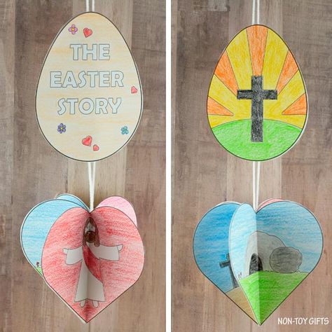 Easter Story Crafts For Preschoolers, Christian Easter Activities For Kids, Easter Sunday School Activities, Easter Story Crafts, Easter Art Projects, He Is Risen Craft, Spinner Craft, Easter Religious Crafts, Story Crafts