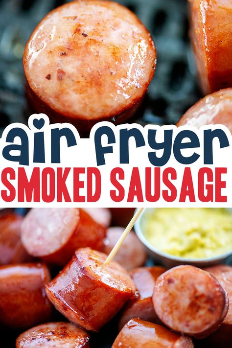 This recipe for air fryer smoked sausage is super simple! You can serve this as a main course or an appetizer! Air Fryer Smoked Sausage, Sausage In Air Fryer, Smoked Turkey Sausage, Turkey Sausage Recipes, Smoked Sausages, New Air Fryer Recipes, Smoked Sausage Recipes, Spicy Brown Mustard, Air Fried Food