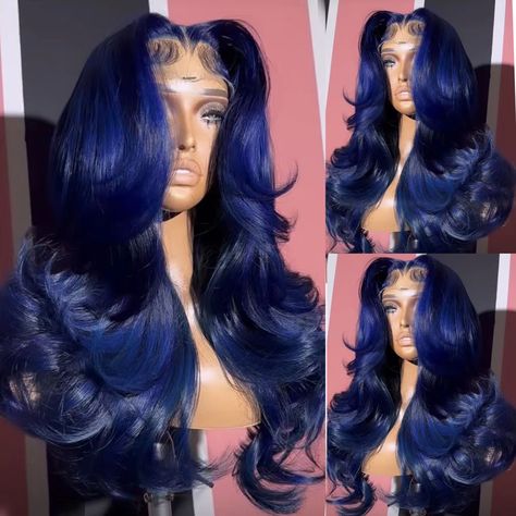 AIMEYA Dark Blue Lace Front Wigs for Women Natural Hairline Synthetic Hair Long Natural Wave Daily Midnight Blue Lace Front Wig, Dark Blue Hair Black Women, Navy Blue Wig, Burgundy Curly Wig, Dark Blue Wig, Black Hair Tips, Blue Lace Front Wig, Women Cornrows, Maroon Hair