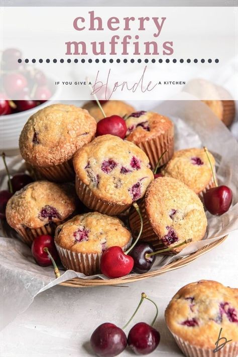 Cherry Muffins With Frozen Cherries, Dried Cherries Recipes, Dried Cherry Muffins, Cherry Almond Muffins, Tart Cherries Recipes, Fresh Cherry Recipes, Basic Muffin Recipe, Strawberry Muffin Recipes, Cherry Muffins